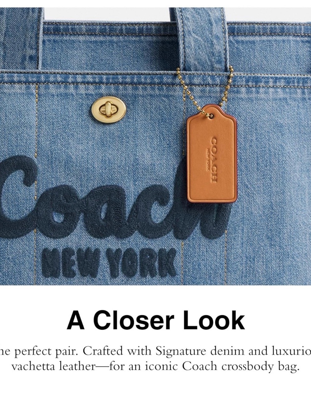 Coach Denim Tote in Blue with Brown Leather Tag - Picture 5 of 7